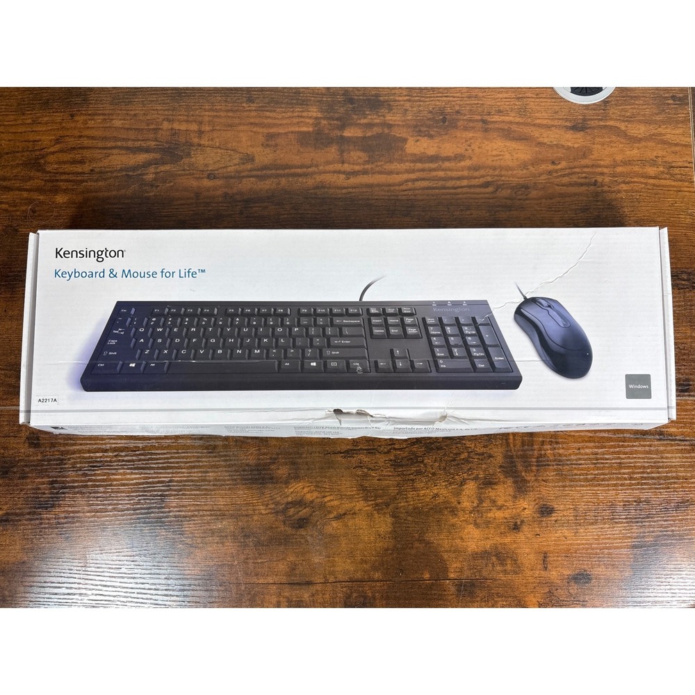 Kensington Pro Fit Wired Desktop Set Full Size Spill Proof Keyboard Mouse Black